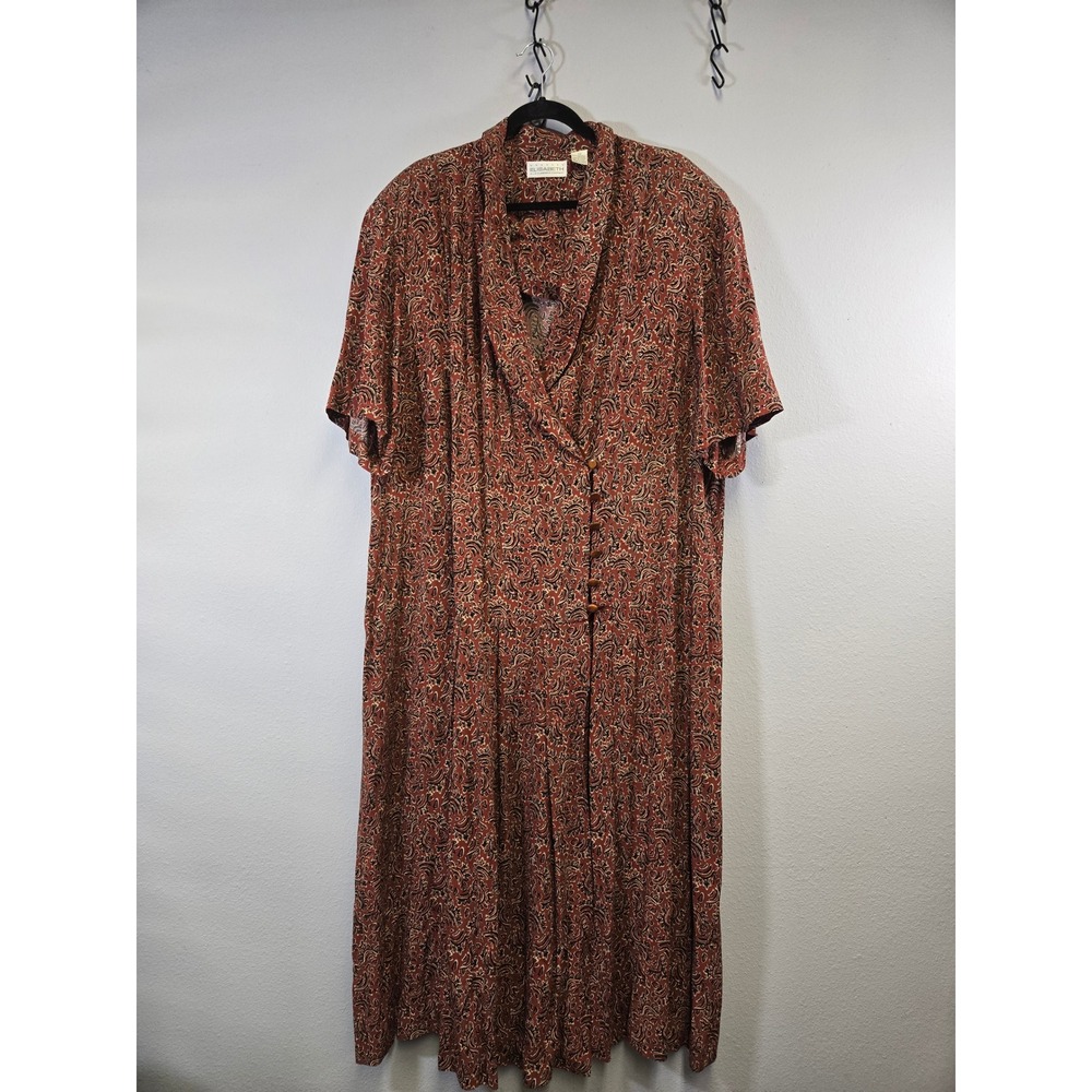 Elisabeth Vintage Paisley Boho Button Front Short Sleeve Midi Dress Size 22 - Picture 2 of 7